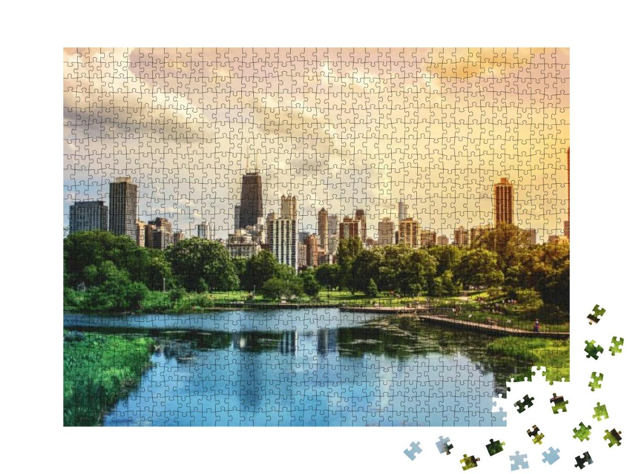 Puzzle 1000 Teile „Chicago: Blick vom Lincoln Park auf Skyline und Stadt“