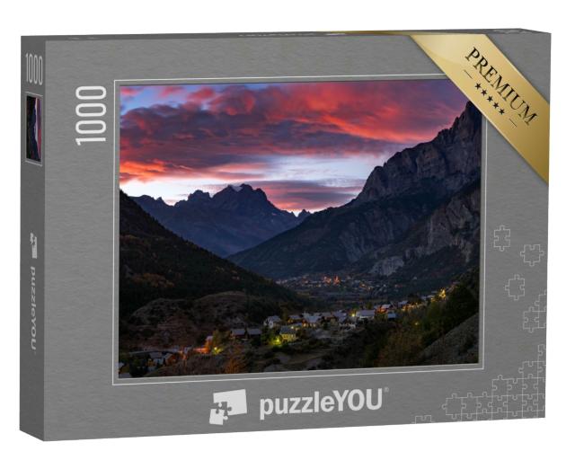 Puzzle 1000 Teile „Sonnenuntergang über dem Mont Pelvoux, Nationalparks Ecrins, Französische Alpen“