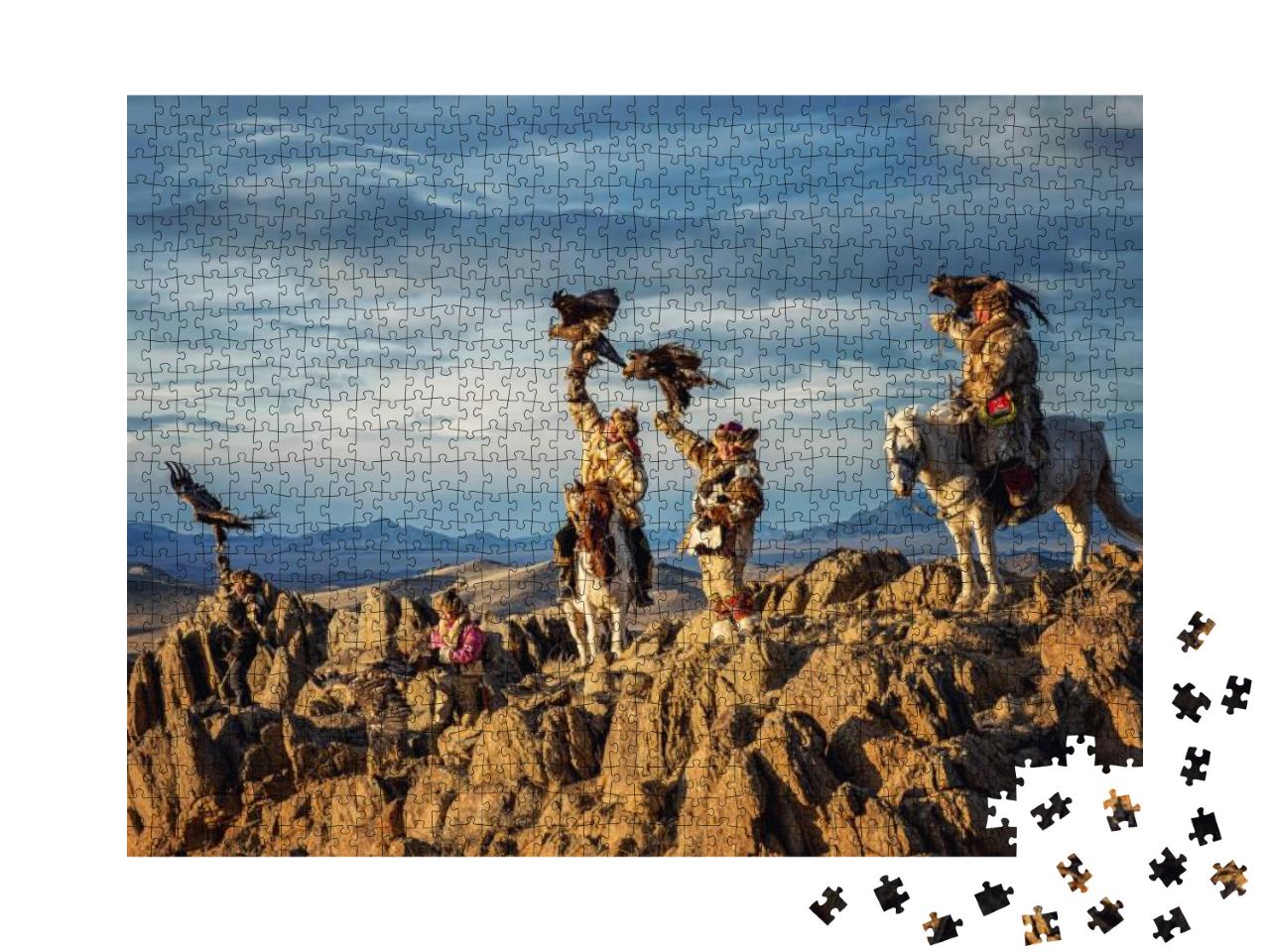 Puzzle 1000 Teile „Mongolische Adlerjäger in traditioneller Kleidung“