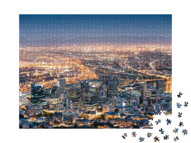 Puzzle 1000 Teile „Hell erleuchtetes Kapstadt bei Nacht“