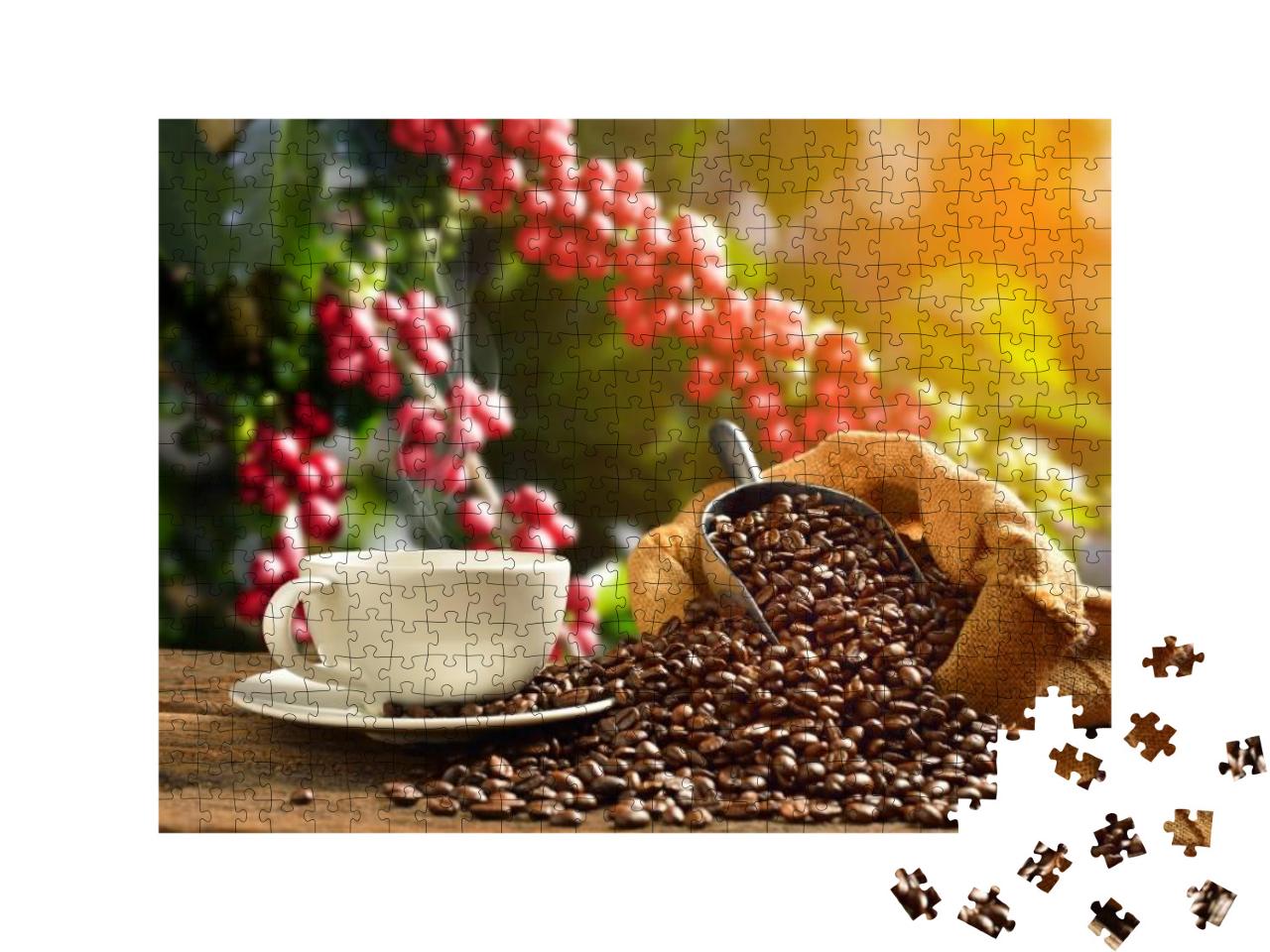 Puzzle 500 Teile „Dampfende Tasse Kaffee mit Kaffeebohnen“