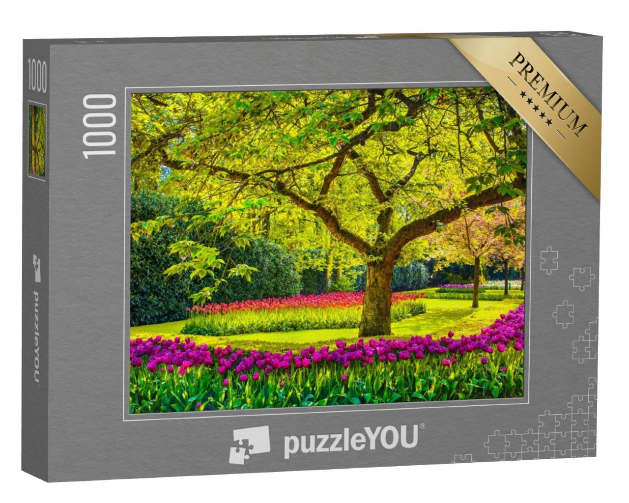Puzzle 1000 Teile „Tulpen im Schatten eines alten Baumes, Keukenhof, Niederlande“