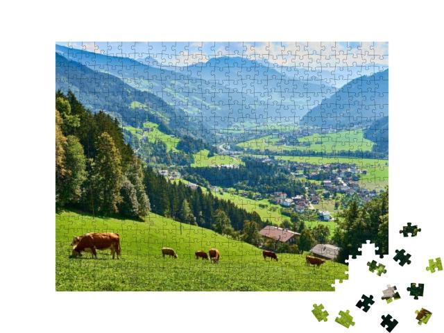 Puzzle 500 Teile „Blick über das schöne Zillertal in Tirol, Österreich“