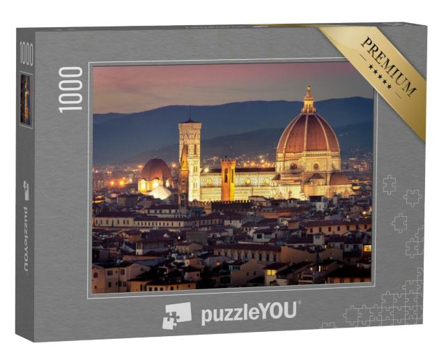 Puzzle 1000 Teile „Stadtbild von Florenz bei Dämmerung, im Zentrum der Dom auf der Piazza del Duomo“