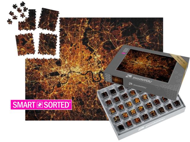 SMART SORTED® | Puzzle 1000 Teile „London: Stadtplan mit Lichtern bei Nacht“