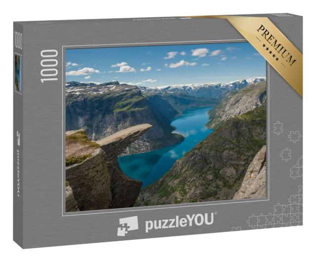 Puzzle 1000 Teile „Trollzungenfelsen über dem See Ringedalsvatnet, Norwegen“
