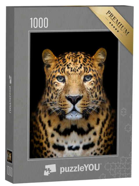 Puzzle 1000 Teile „Nahaufnahme Leopard: Porträt auf dunklem Hintergrund“