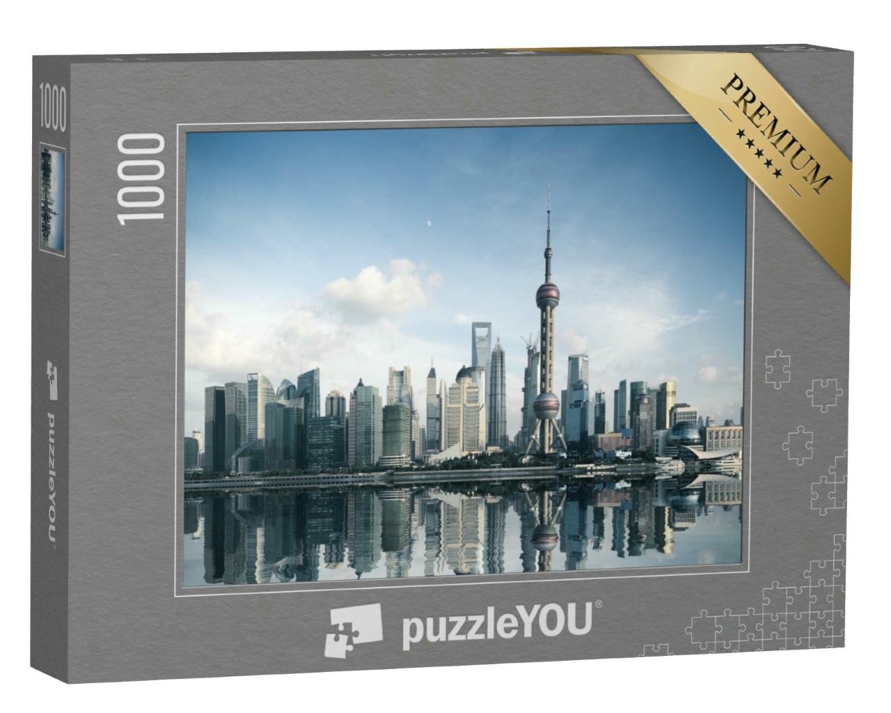 Puzzle 1000 Teile „Skyline von Shanghai mit Spiegelung im Wasser, China“