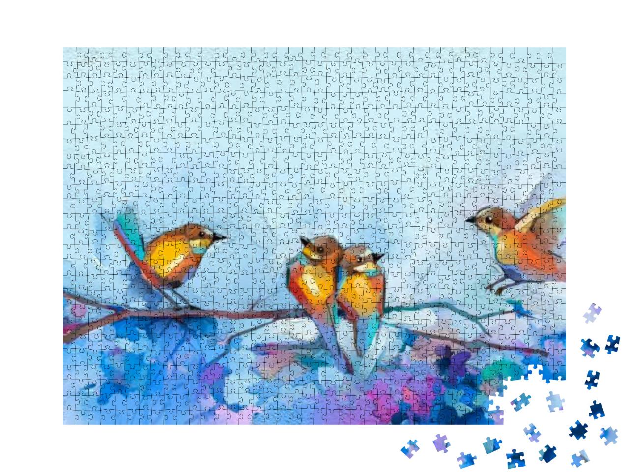Puzzle 1000 Teile „Illustration: Vögel im Frühling“