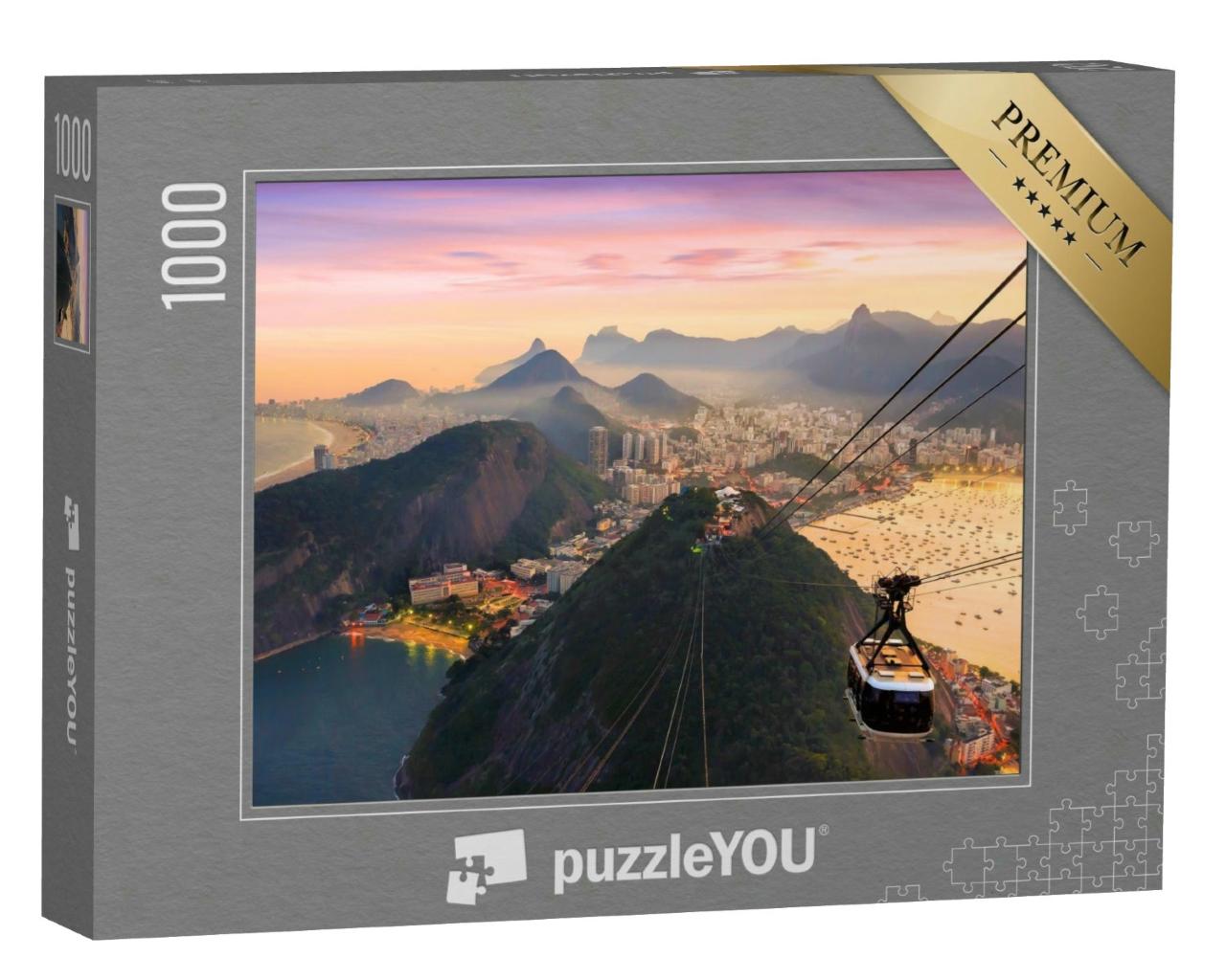 Puzzle 1000 Teile „Nachtansicht der Copacabana mit Zuckerhit, Brasilien“
