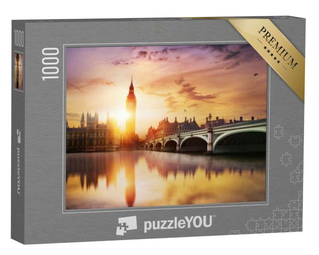 Puzzle 1000 Teile „Big Ben und Westminster Bridge in der Abenddämmerung, London, England“
