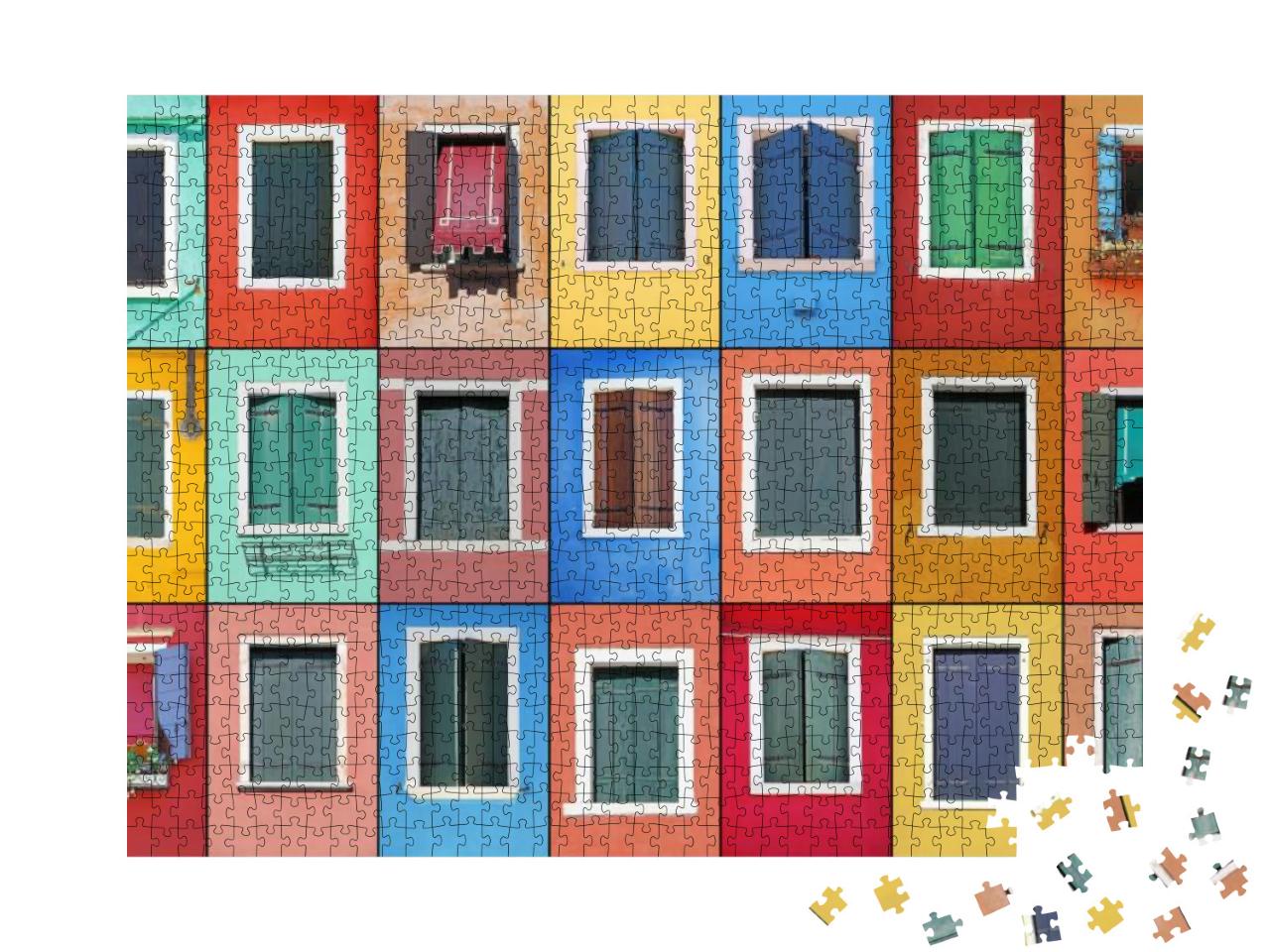 Puzzle 1000 Teile „Collage aus bunten Fenstern in Burano, Venedig, Italien“