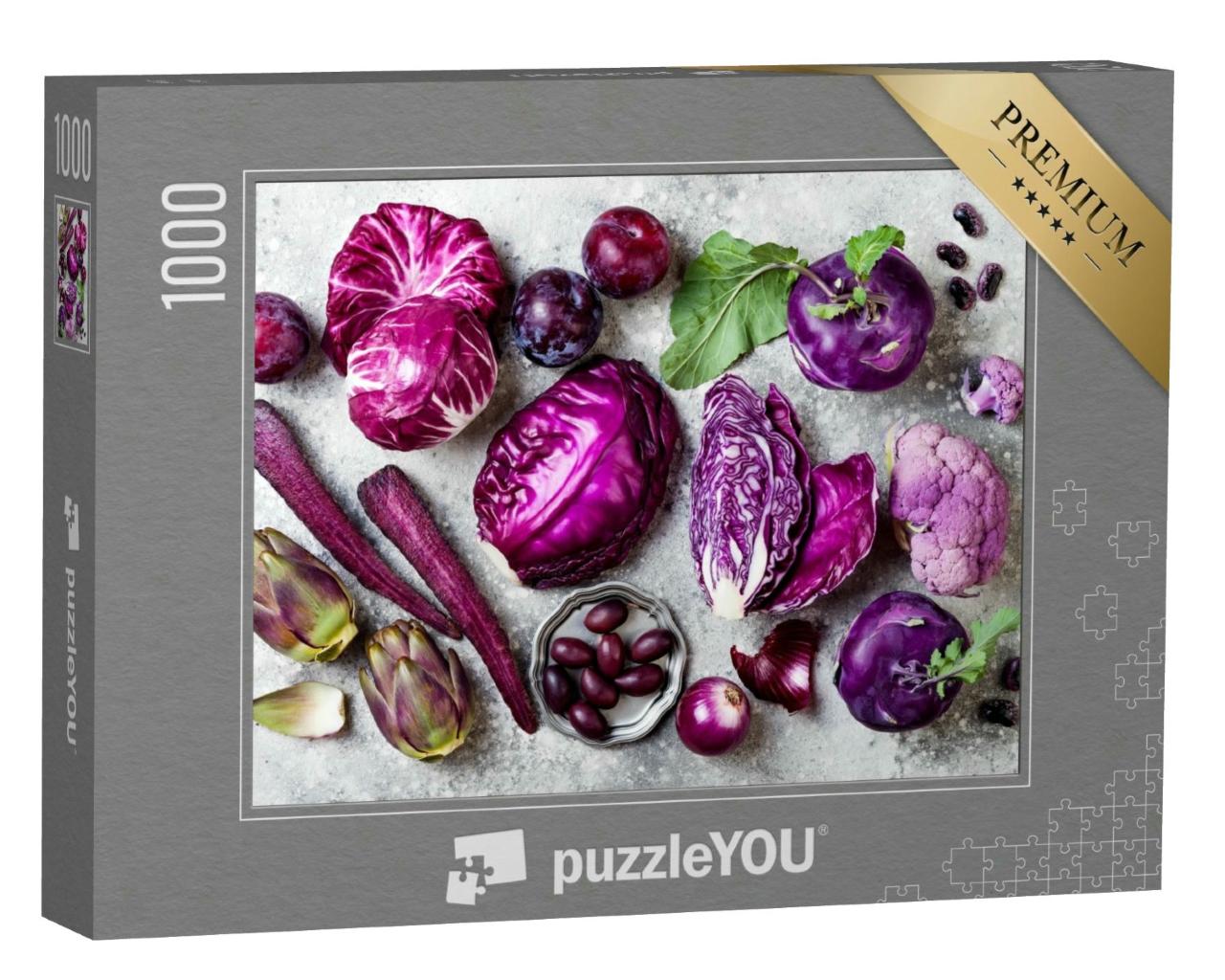 Puzzle 1000 Teile „Rohe lila Gemüse über grauem Beton“