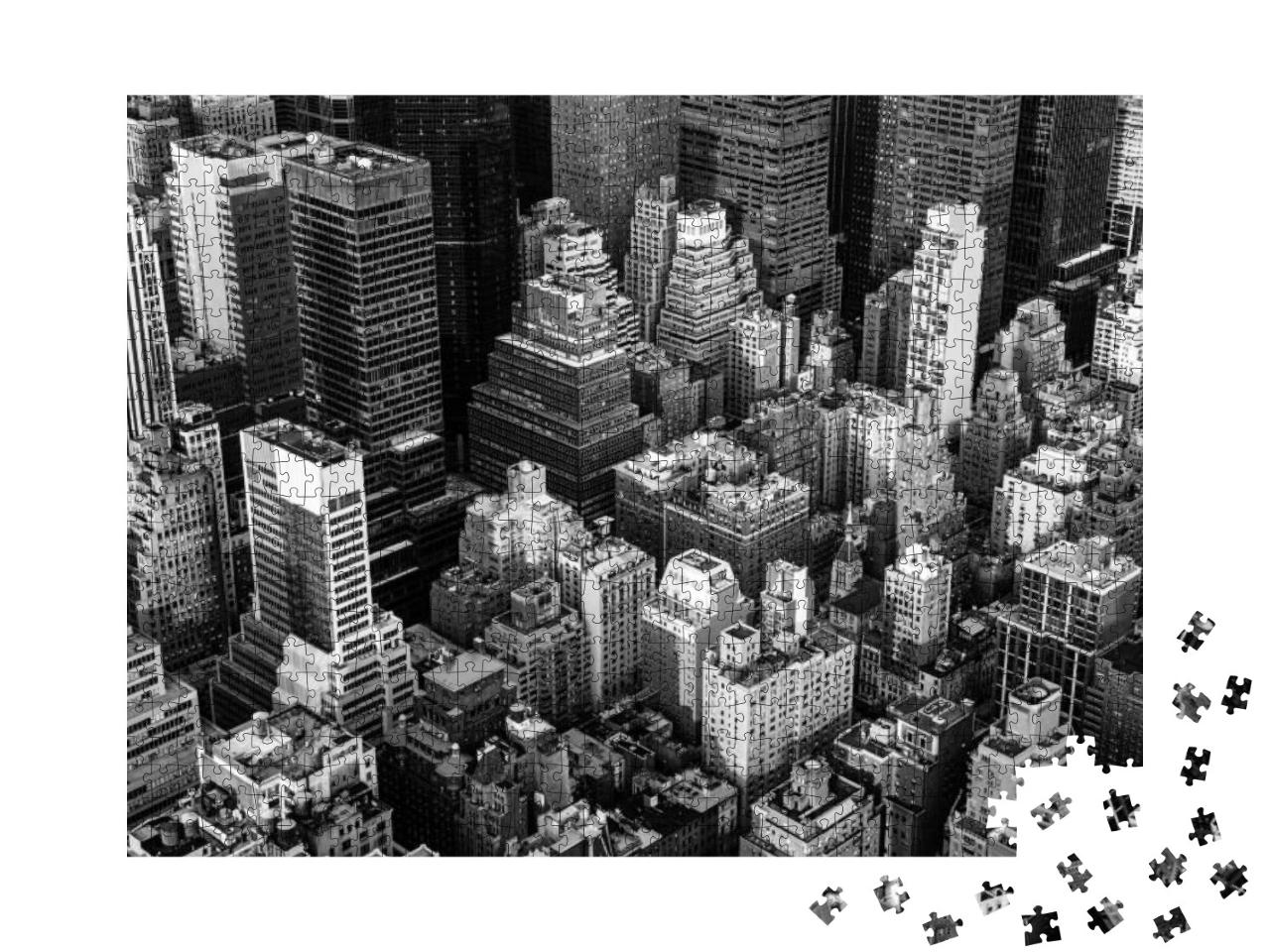 Puzzle 1000 Teile „New York City: Manhattan aus der Luft, Schwarz-Weiß, USA“