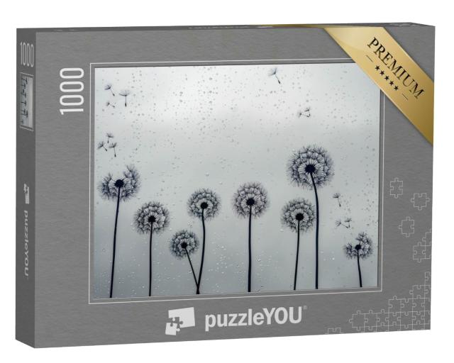 Puzzle 1000 Teile „Kunstfotografie: Pusteblumen im Regen, schwarz-weiß“