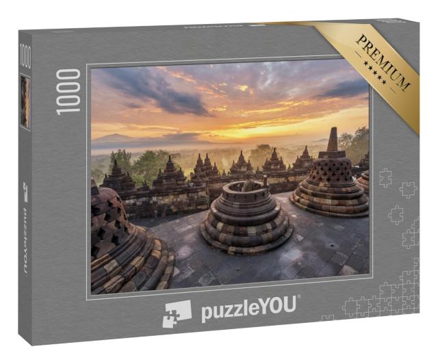 Puzzle 1000 Teile „Sonnenaufgang am Tempel Borobudur, Indonesien“