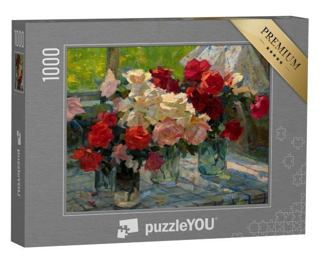 Puzzle 1000 Teile „Stillleben: Blumensträuße in Vasen, Ölgemälde“