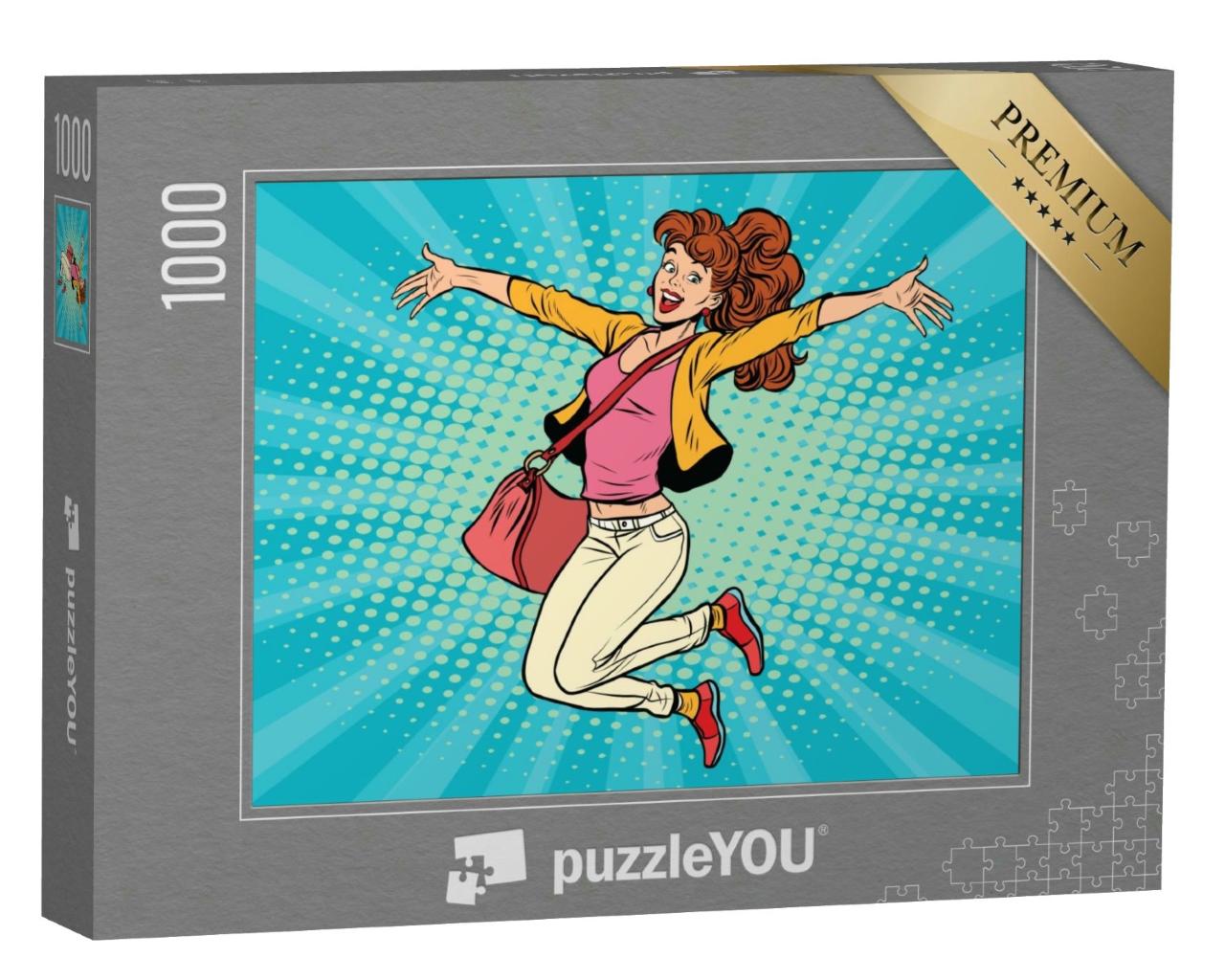 Puzzle 1000 Teile „Comic-Stil: Junge Frau springt“