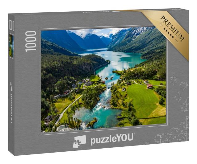 Puzzle 1000 Teile „Wunderschöne Natur in Norwegen: Der Lovatnet See im Lodal Tal“