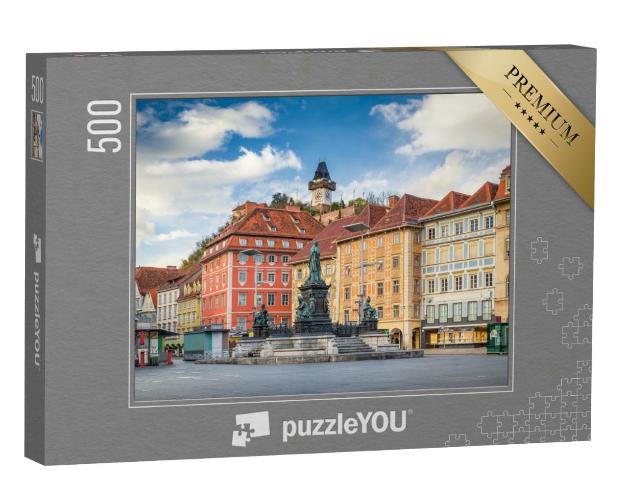 Puzzle 500 Teile „Historische Stadt Graz mit berühmtem Grazer Uhrenturm, Österreich“