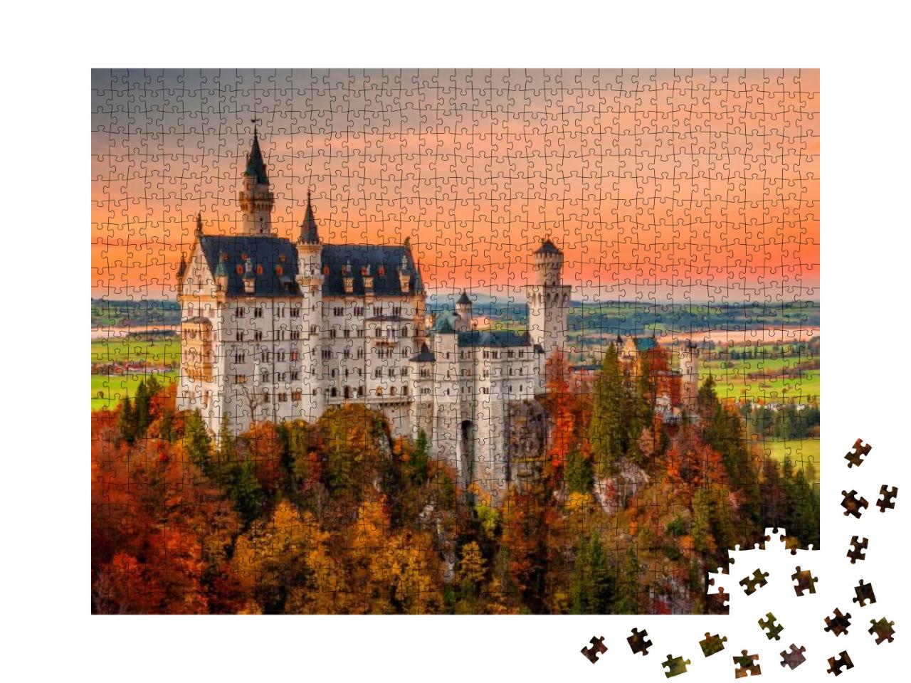 Puzzle 1000 Teile „Schloss Neuschwanstein im herbstlichen Sonnenuntergang“