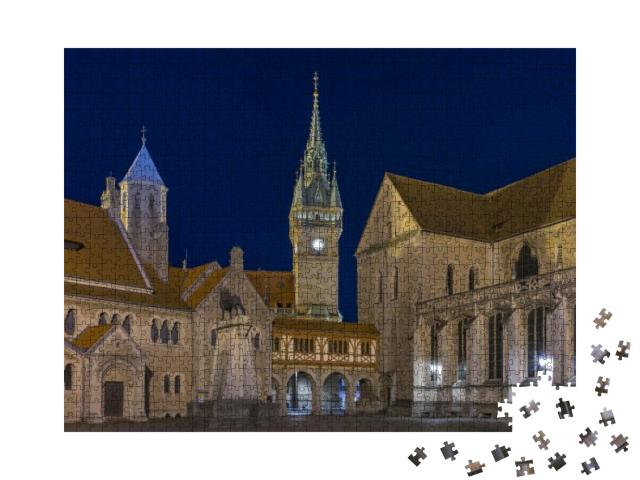 Puzzle 1000 Teile „Burgplatz in Braunschweig am Abend“