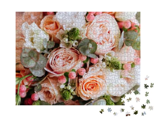 Puzzle 1000 Teile „Hochzeitsblumen, Brautstrauß in Großaufnahme“