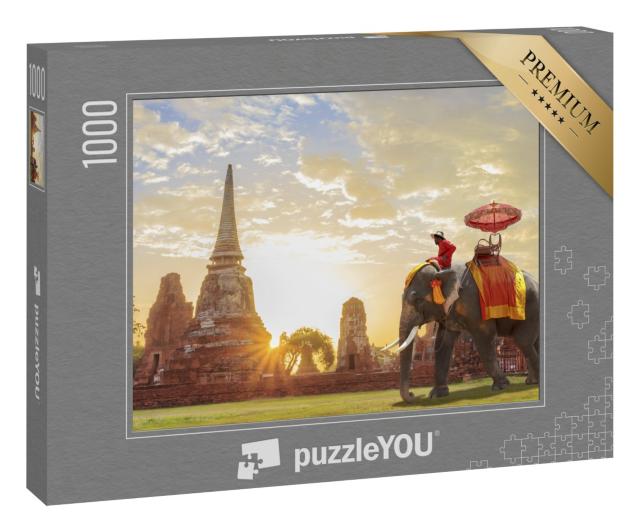 Puzzle 1000 Teile „Ein Elefant für Touristen im Sonnenaufgang“