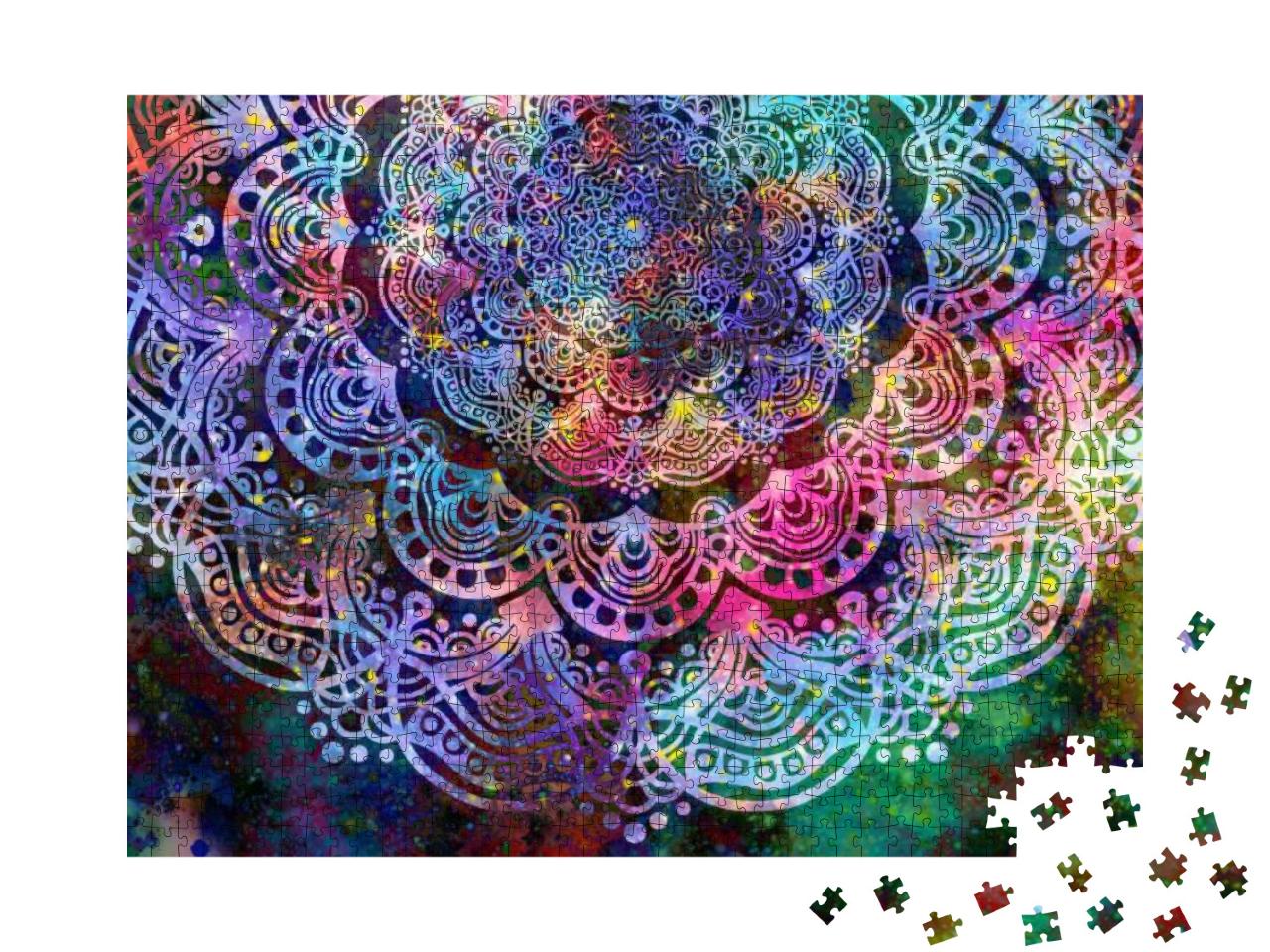 Puzzle 1000 Teile „Digitale Kunst: Facettenreiches Mandala in perfekter Symmetrie“
