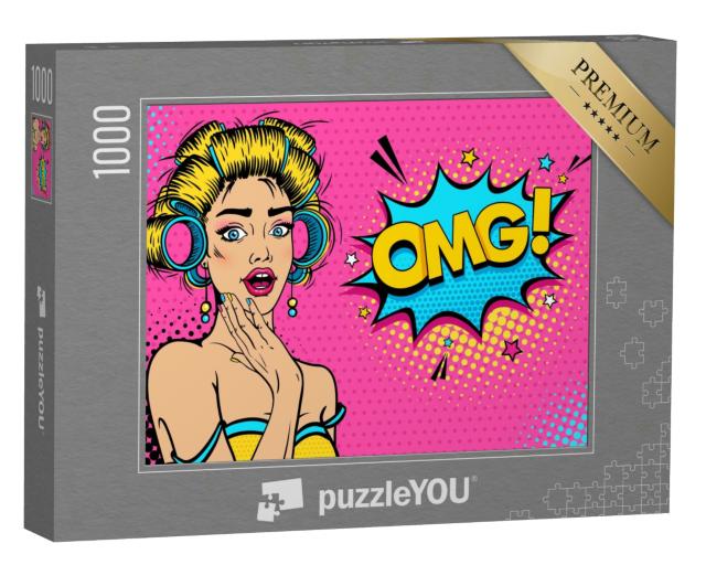 Puzzle 1000 Teile „Retro-Pop-Art-Stil: Wow weibliches Gesicht“