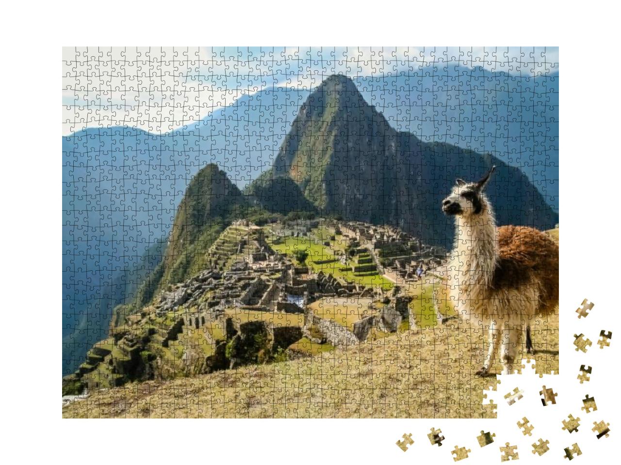 Puzzle 1000 Teile „Lama vor der alten Inkastadt Machu Picchu“