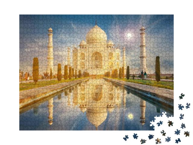 Puzzle 1000 Teile „Am Südufer des Yamuna liegt das Das Taj Mahal, Agra, Uttar Paradesh“
