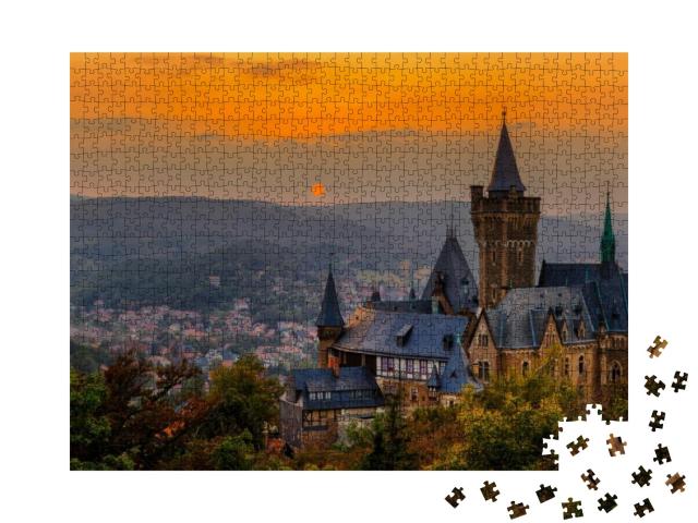 Puzzle 1000 Teile „Sonnenuntergang über dem Schloss Wernigerode, Deutschland“