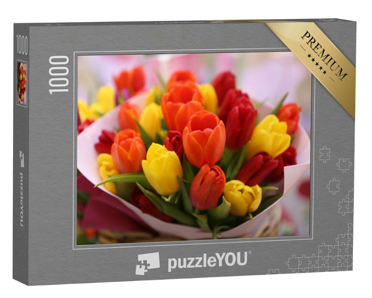 Puzzle 1000 Teile „Tulpenstrauß, Geschenk für den 8. März, den Internationalen Frauentag“