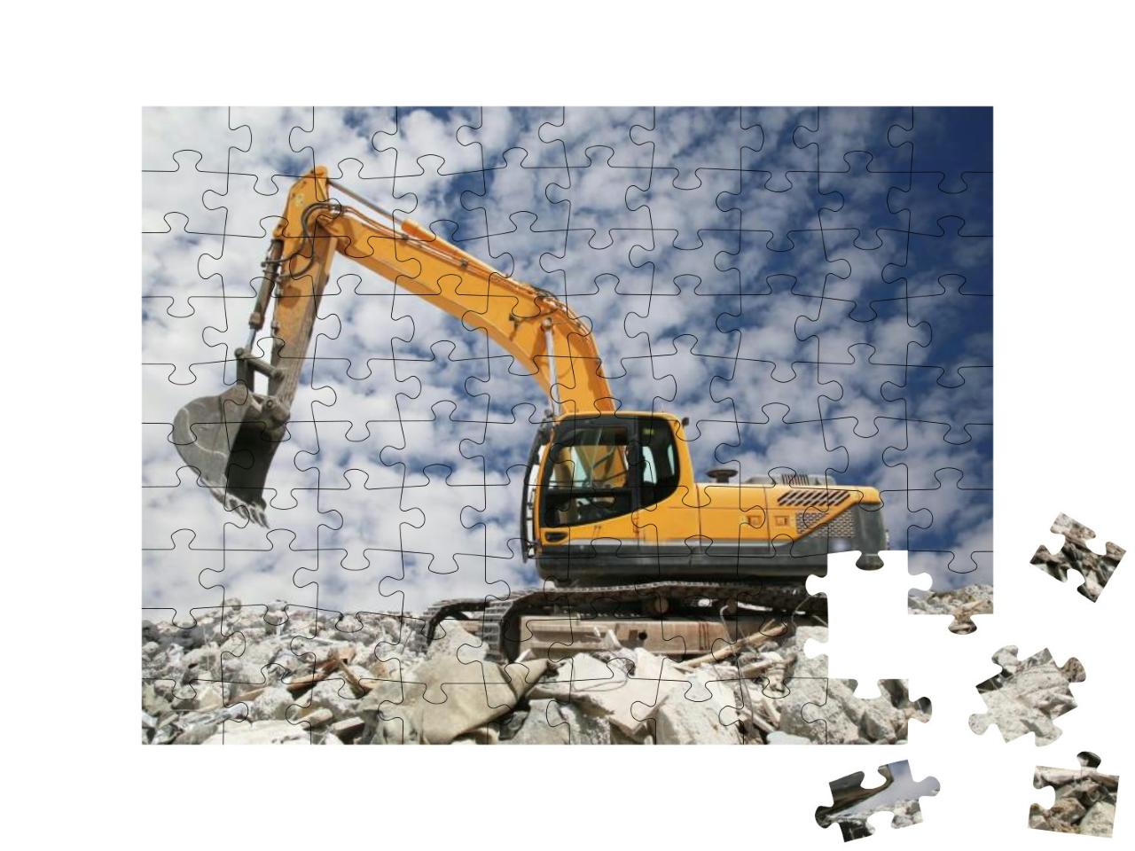 Puzzle 100 Teile „Bagger gräbt den Boden für das Fundament“