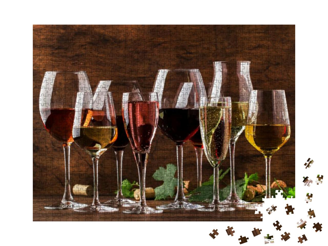 Puzzle 1000 Teile „Weinverkostung, stille Weine und Schaumweine, Rotwein, Weißwein, Rosé und Champagner“