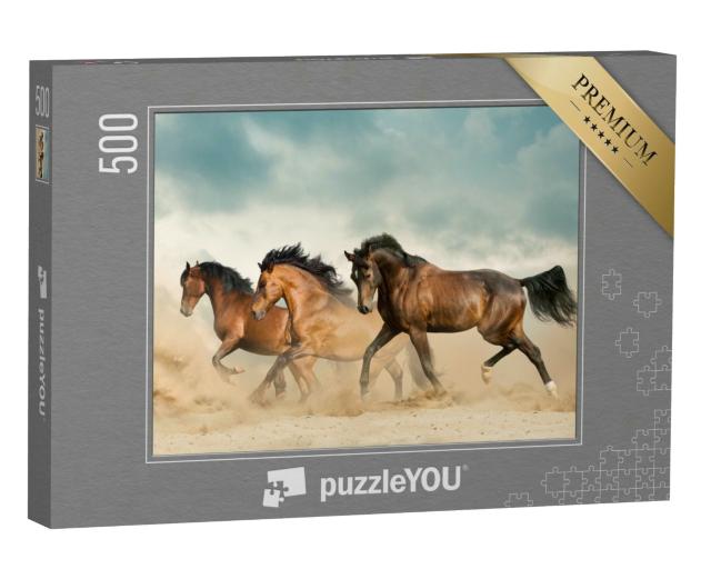 Puzzle 500 Teile „Schöne braune Pferde streifen durch die Wüste“