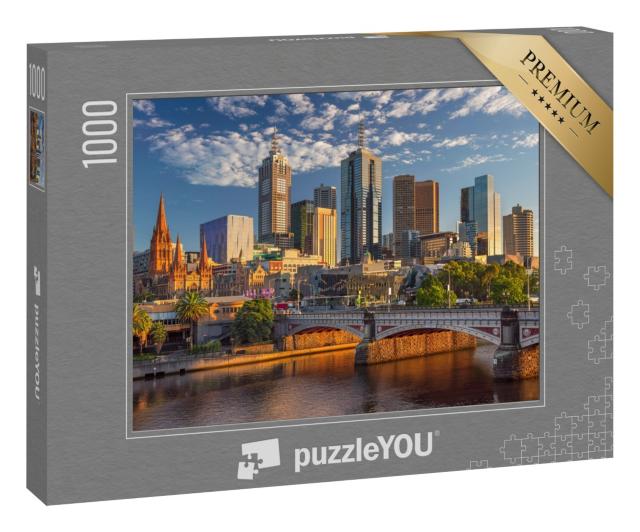 Puzzle 1000 Teile „Skyline von Melbourne im Sonnenaufgang“