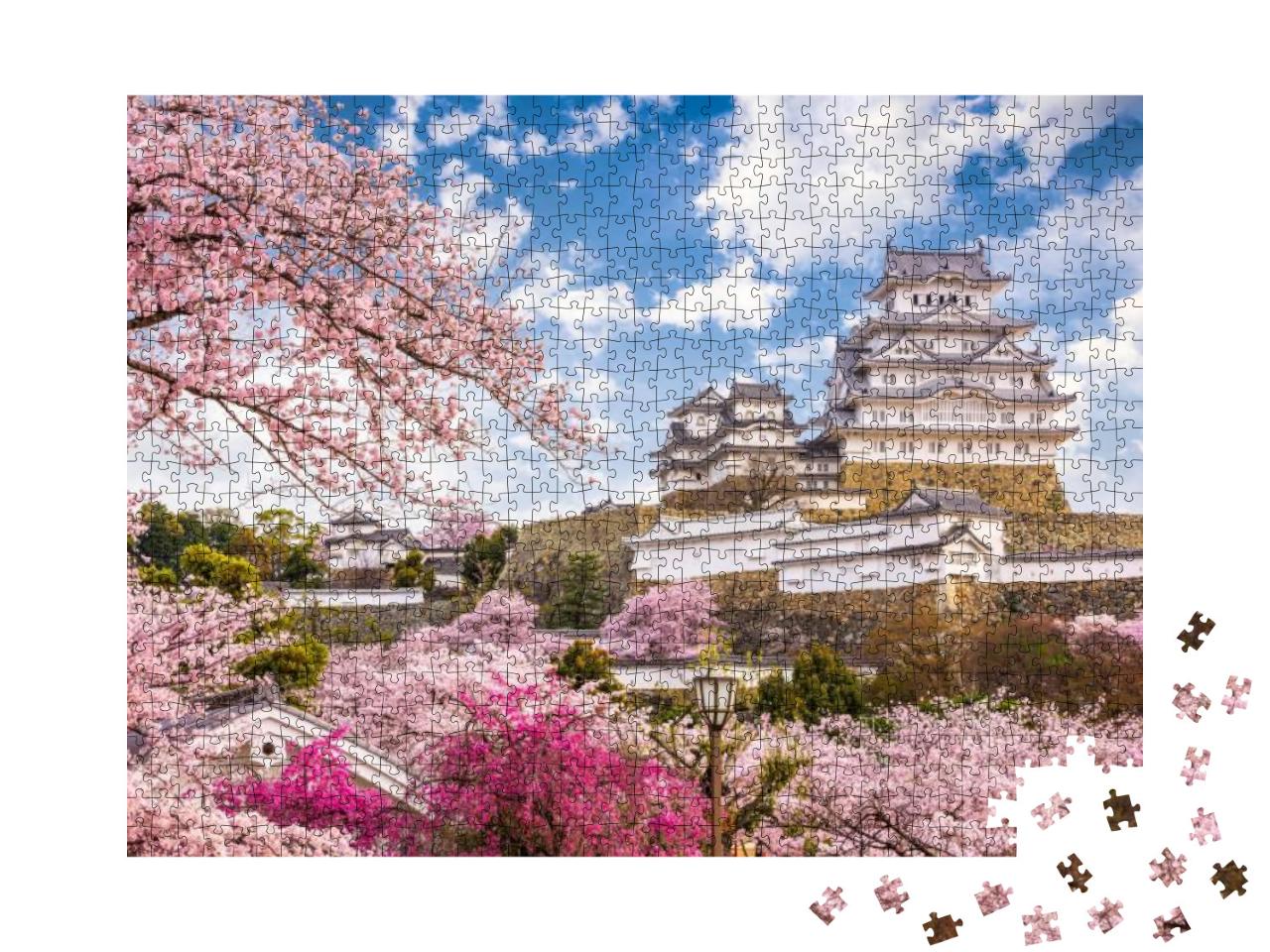 Puzzle 1000 Teile „Kirschblüte an der Burg Himeji im Frühling, Japan“