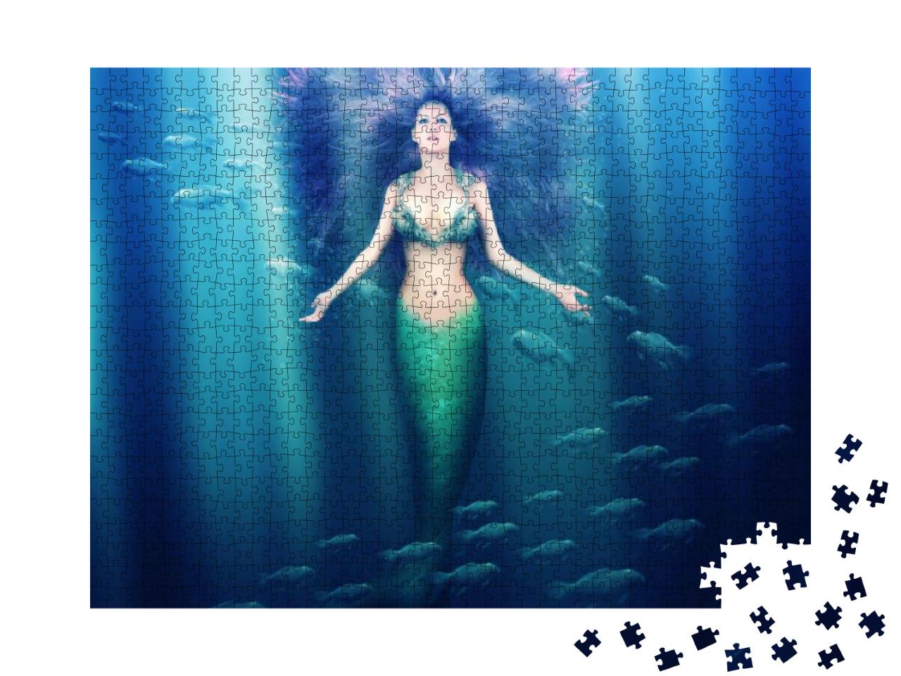 Puzzle 1000 Teile „Wunderschöne Fantasy-Meerjungfrau mit fließendem Haar“