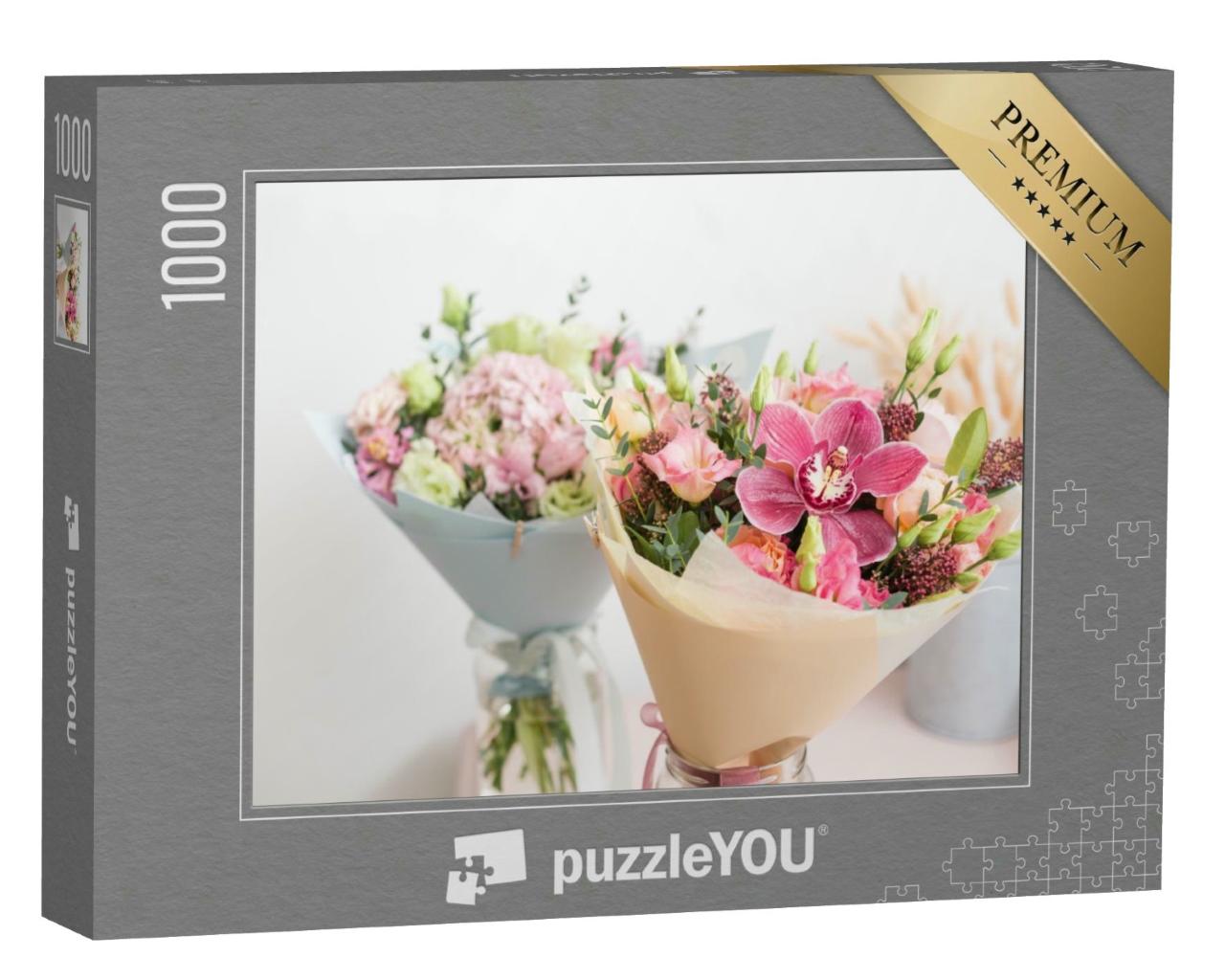 Puzzle 1000 Teile „Blumen auf Holztisch im Blumenladen“