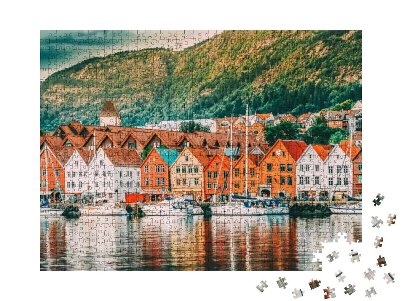 Puzzle 1000 Teile „Die historischen Häuser in Bergen, Norwegen, UNESCO-Weltkulturerbe“