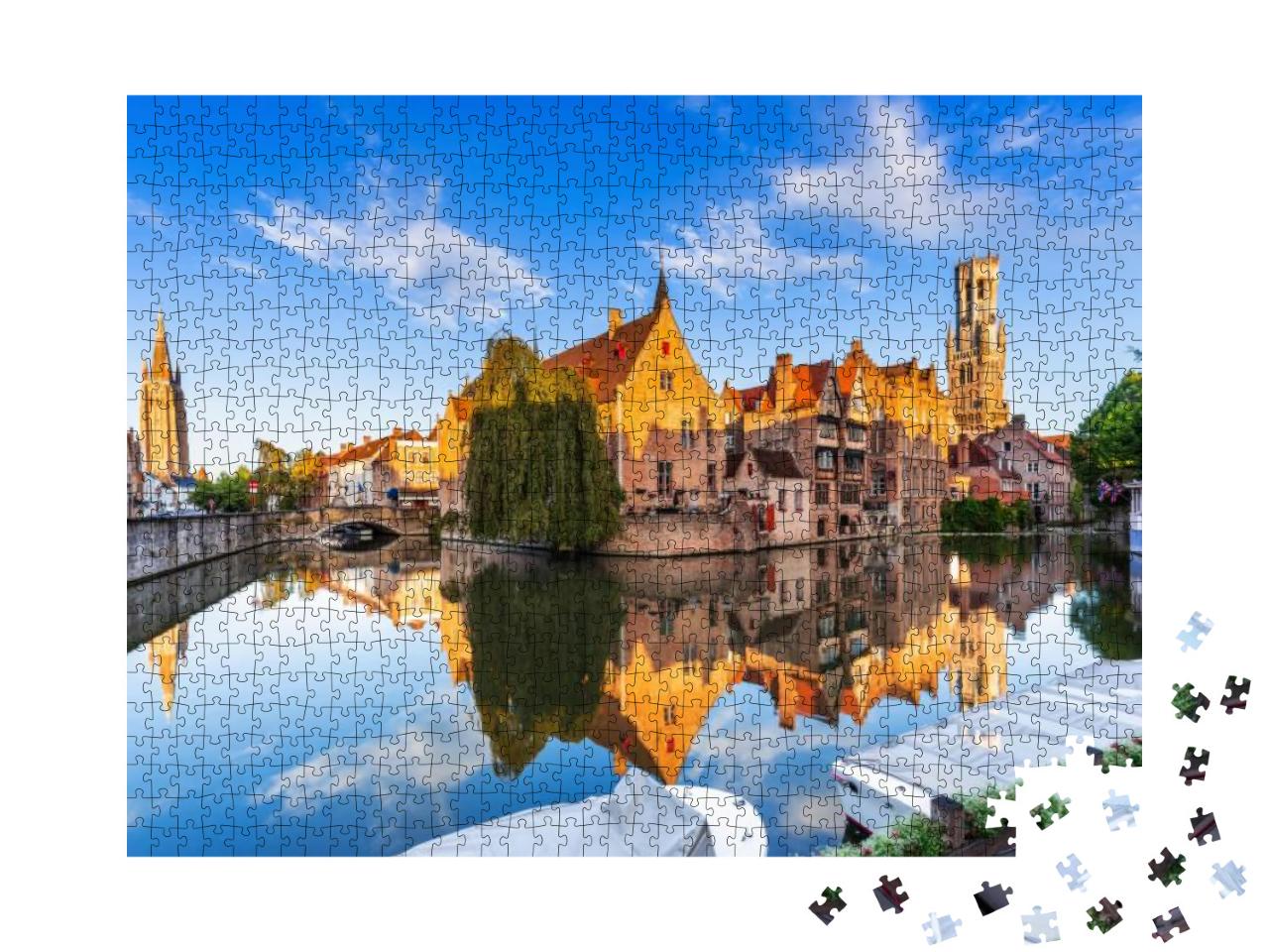 Puzzle 1000 Teile „Der einzigartige Rozenhoedkaai-Kanal in Brügge, Belgien“