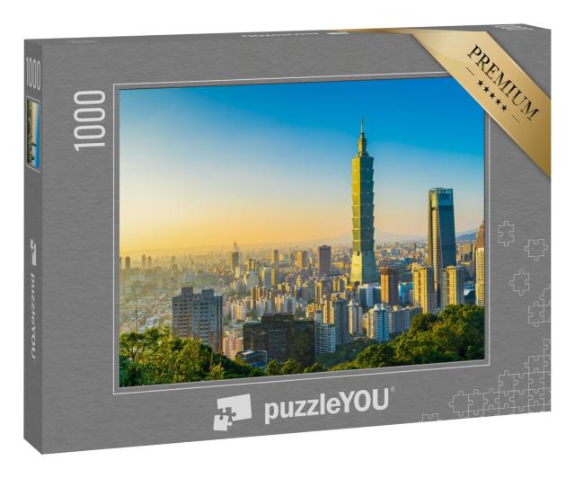 Puzzle 1000 Teile „Schönes Stadtbild mit dem Wolkenkratzer Taipei 101, Skyline in Taiwan“