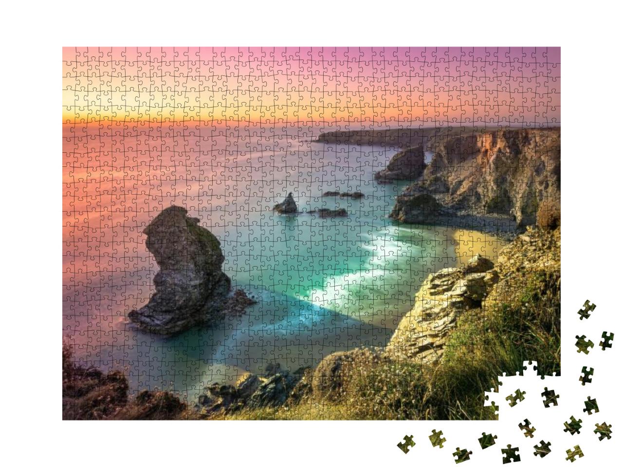 Puzzle 1000 Teile „Sonnenuntergang zwischen Padstow und Newquay in Cornwall, England“