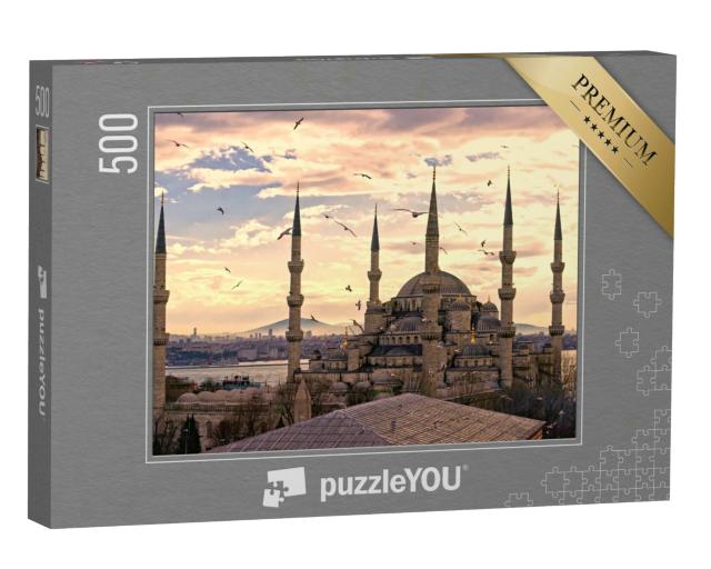 Puzzle 500 Teile „Sonnenuntergang über der Blauen Moschee, (Sultanahmet Camii), Istanbul, Türkei“