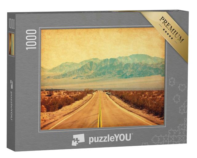 Puzzle 1000 Teile „Retrostil: Route 66 durch die Mojave-Wüste in Kalifornien, Vereinigte Staaten“