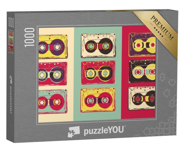 Puzzle 1000 Teile „Set von Retro-Audiokassetten, Pop-Art-Stil, Vektor-Bild“