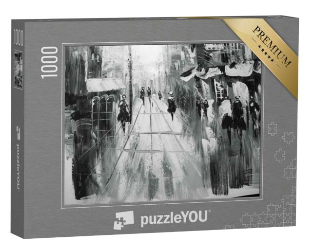 Puzzle 1000 Teile „schwarz-weiß Malerei: Impression einer Stadt“