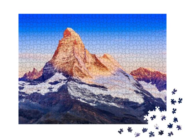 Puzzle 1000 Teile „Nordwand des Matterhorns bei Sonnenaufgang, Zermatt, Schweiz“